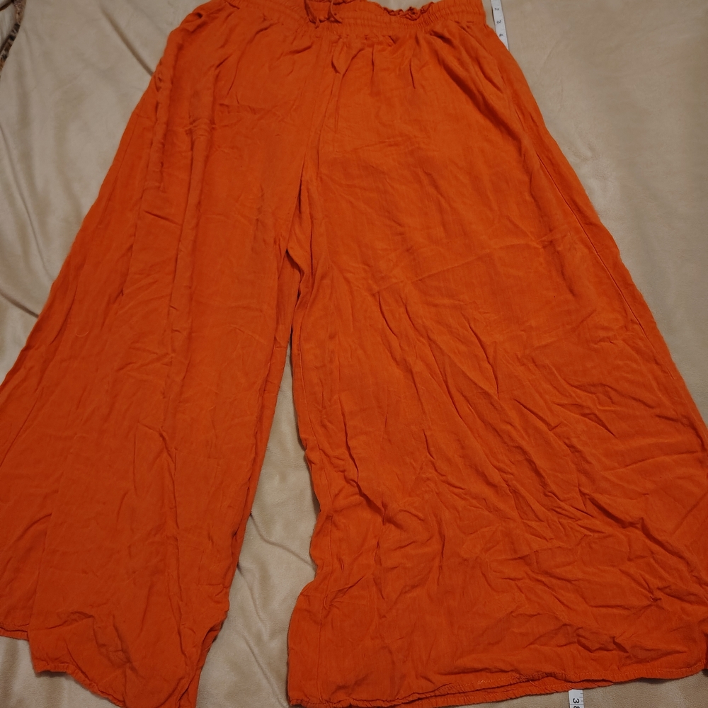 Boho Orange Wide-Leg Palazzo Pants With Pockets